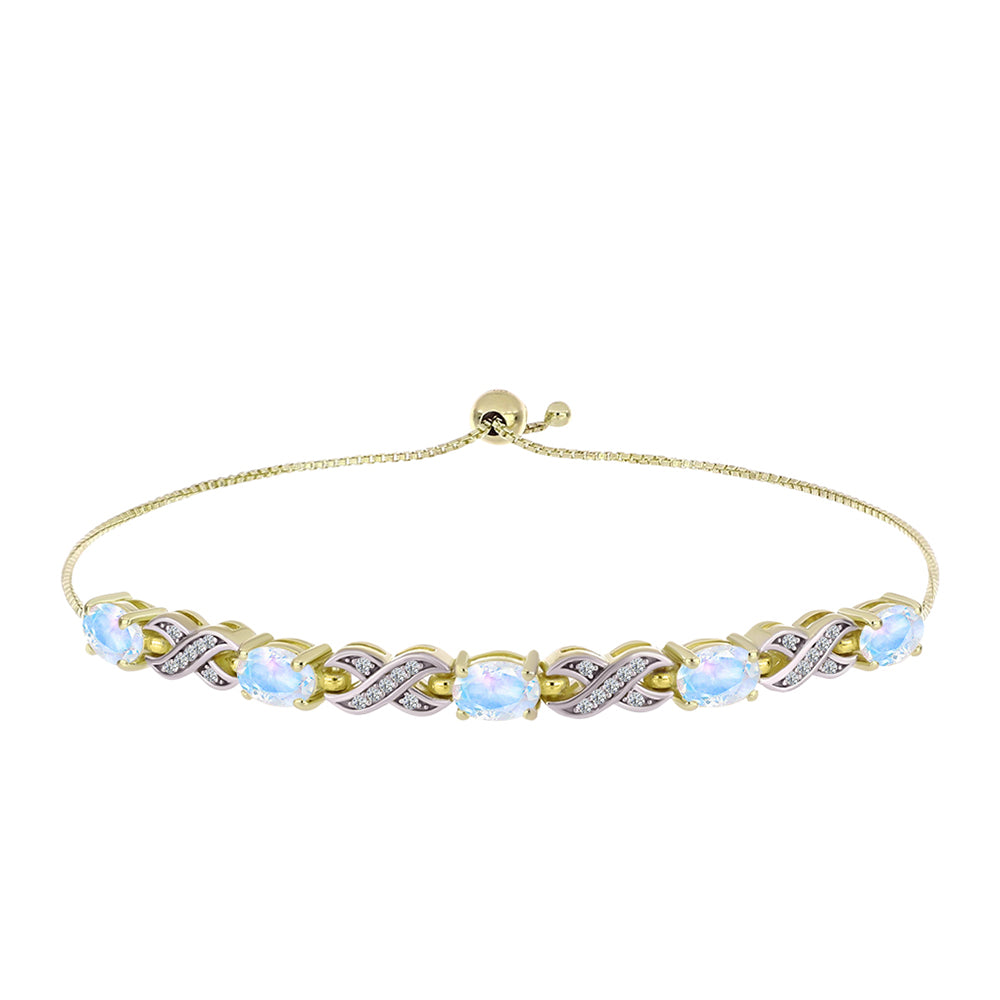 Goldplattiertes Silberarmband mit Regenbogenmondstein und weißem Topas 1 