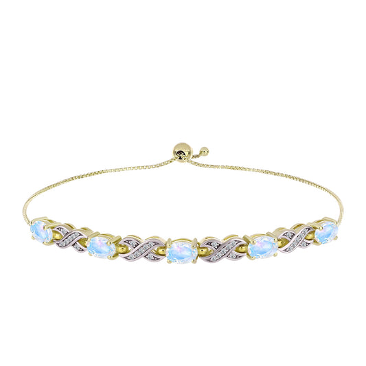 Goldplattiertes Silberarmband mit Regenbogenmondstein und weißem Topas