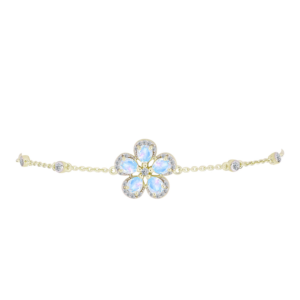 Goldplattiertes Silberarmband mit Regenbogenmondstein und weißem Topas 2 