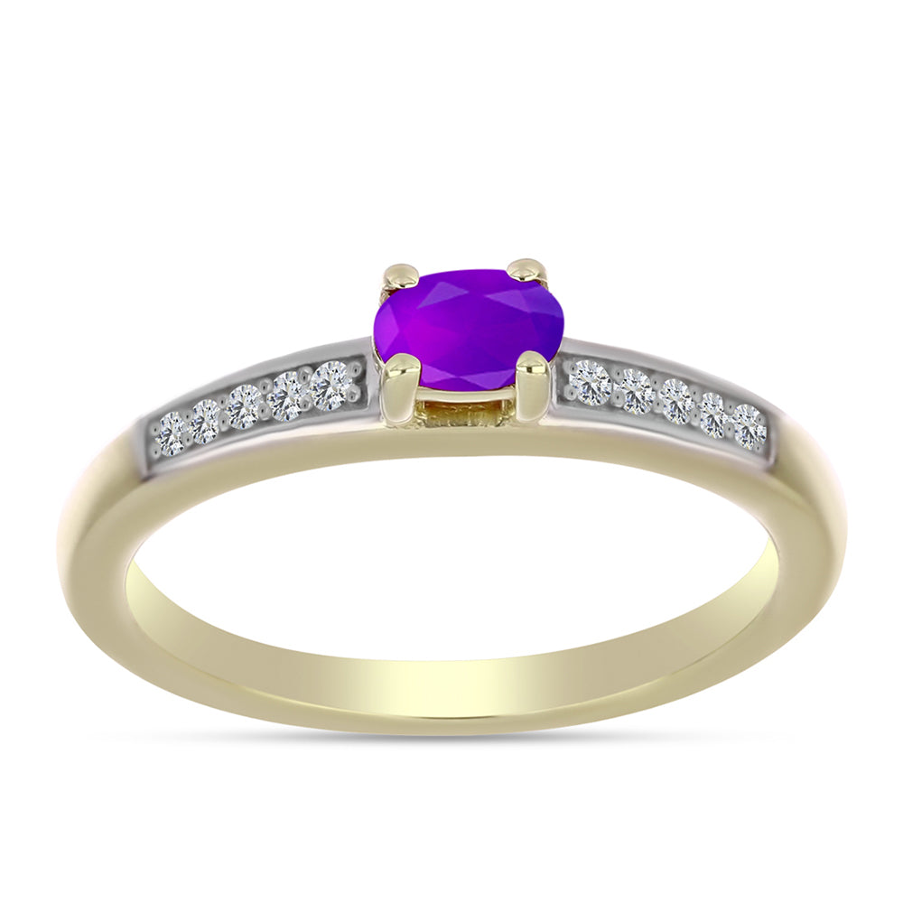 Goldplattierter Silberring mit lila Achat und weißem Topas 3 