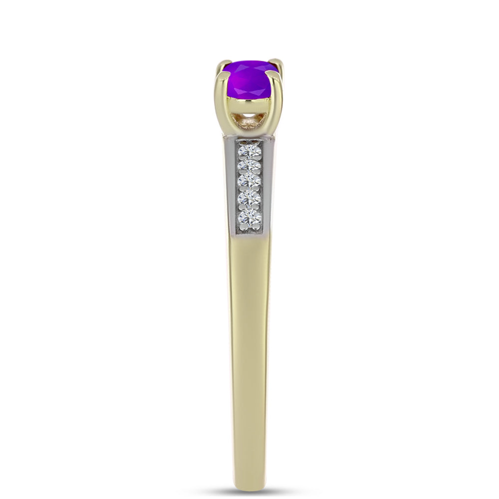 Goldplattierter Silberring mit lila Achat und weißem Topas 4 