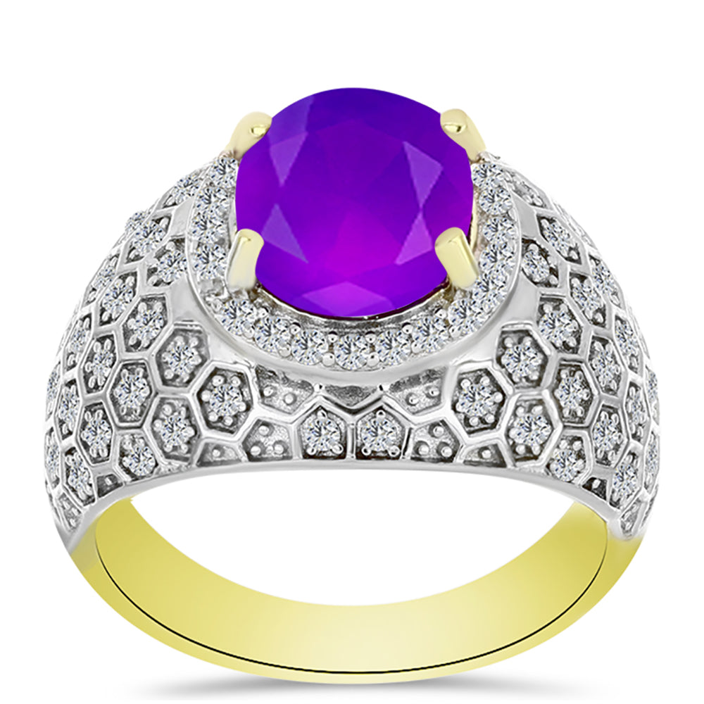 Goldplattierter Silberring mit lila Achat und weißem Topas 3 