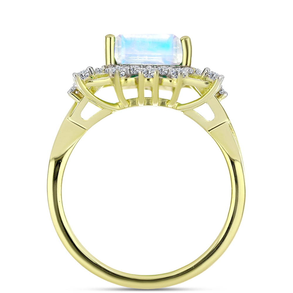 Goldplattierter Silberring mit Regenbogenmondstein und weißem Topas