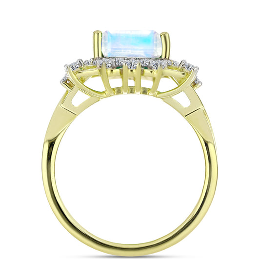 Goldplattierter Silberring mit Regenbogenmondstein und weißem Topas