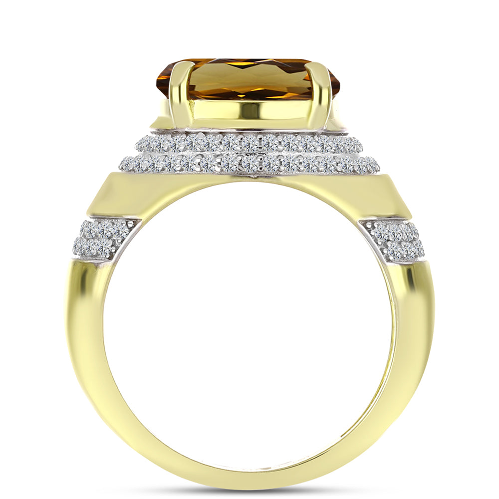 Goldplattierter Silberring mit Cognac-Quarz und weißem Topas