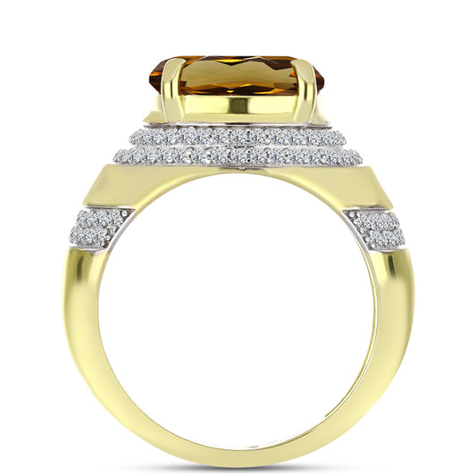 Goldplattierter Silberring mit Cognac-Quarz und weißem Topas