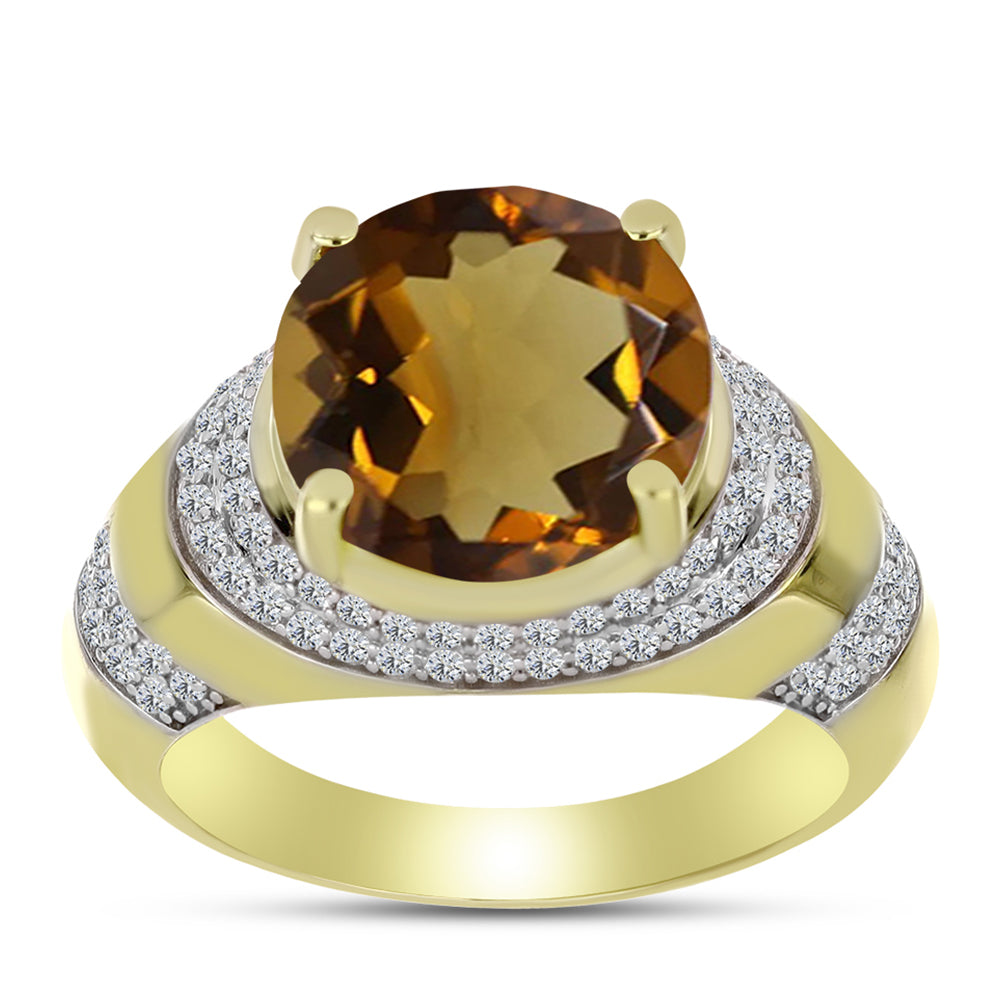 Goldplattierter Silberring mit Cognac-Quarz und weißem Topas 3 