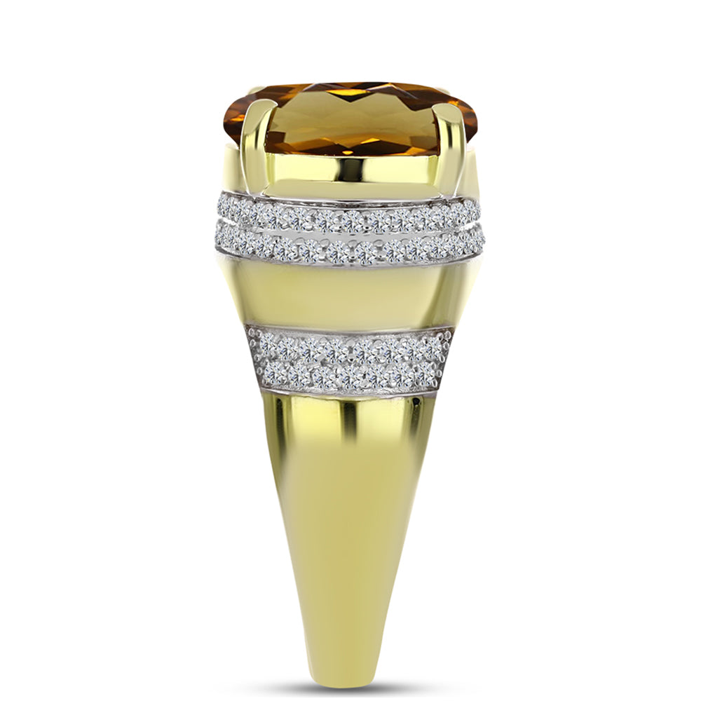 Goldplattierter Silberring mit Cognac-Quarz und weißem Topas 4 