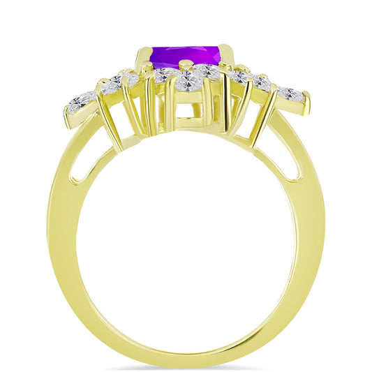Goldplattierter Silberring mit lila Achat und weißem Topas