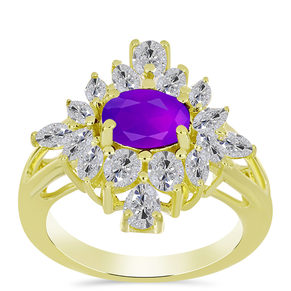 Goldplattierter Silberring mit lila Achat und weißem Topas 3 