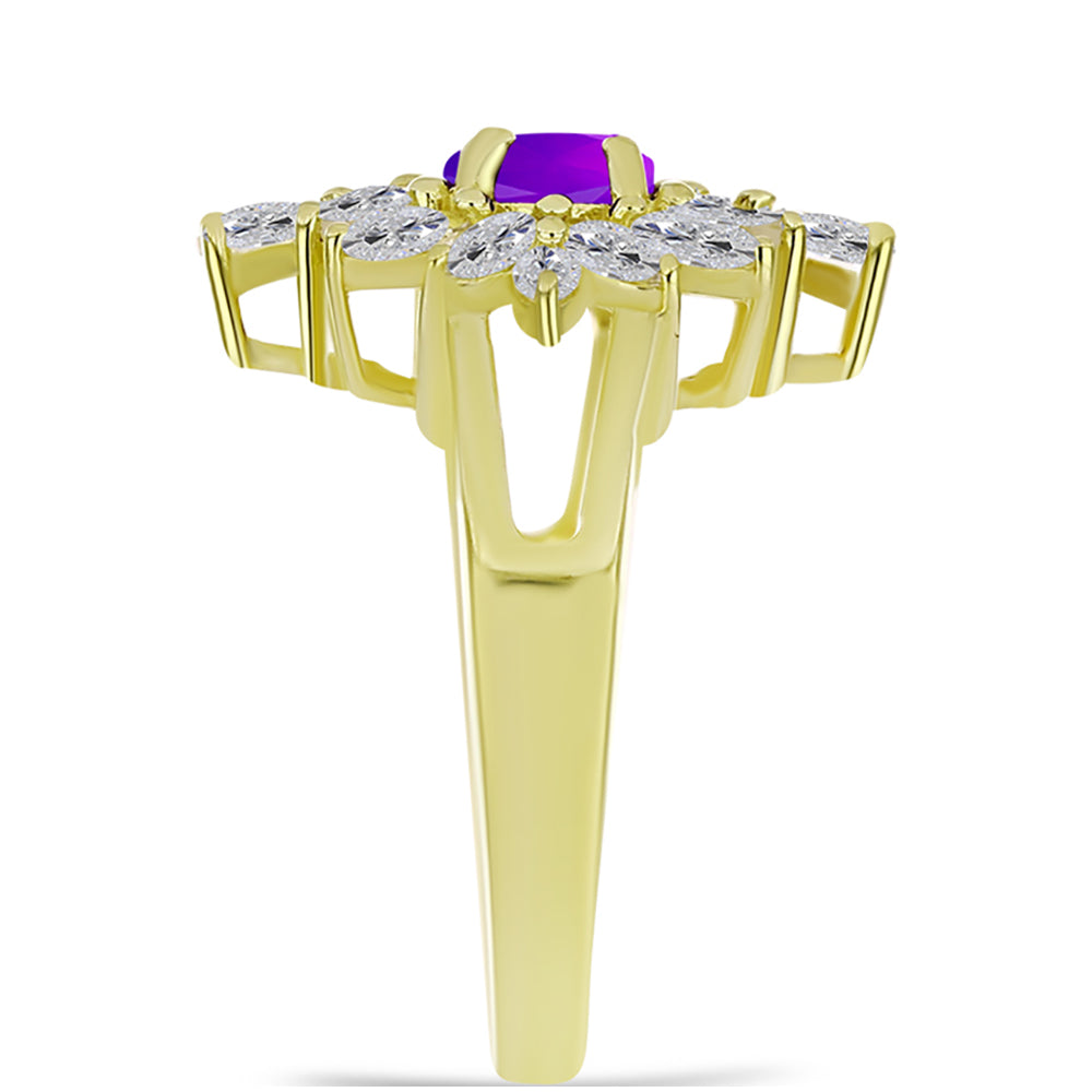 Goldplattierter Silberring mit lila Achat und weißem Topas