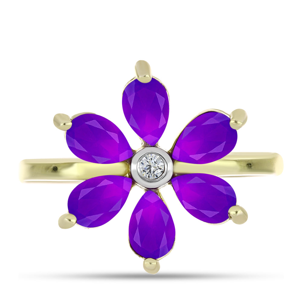 Goldplattierter Silberring mit lila Achat und weißem Topas