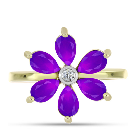 Goldplattierter Silberring mit lila Achat und weißem Topas