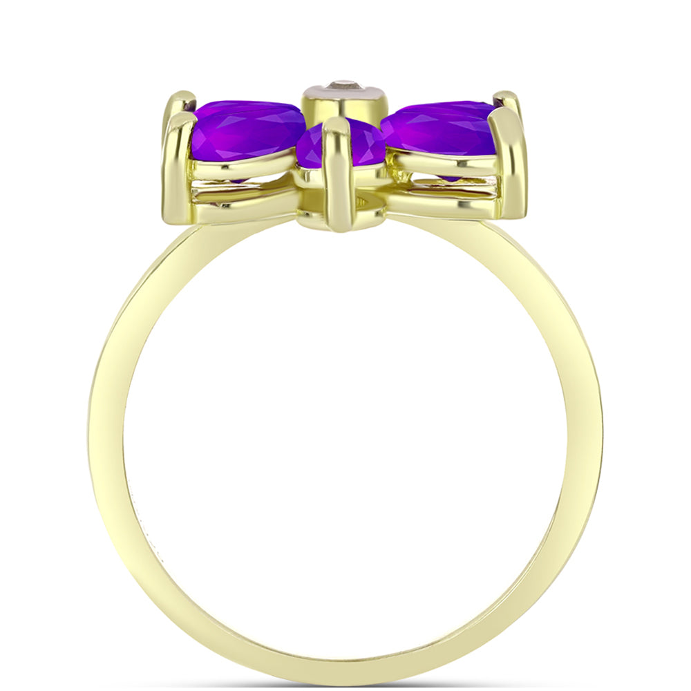 Goldplattierter Silberring mit lila Achat und weißem Topas