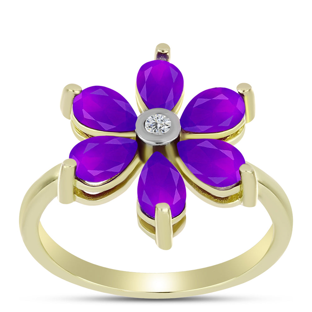 Goldplattierter Silberring mit lila Achat und weißem Topas 3 