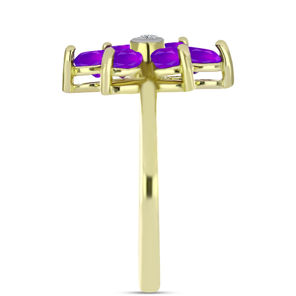 Goldplattierter Silberring mit lila Achat und weißem Topas