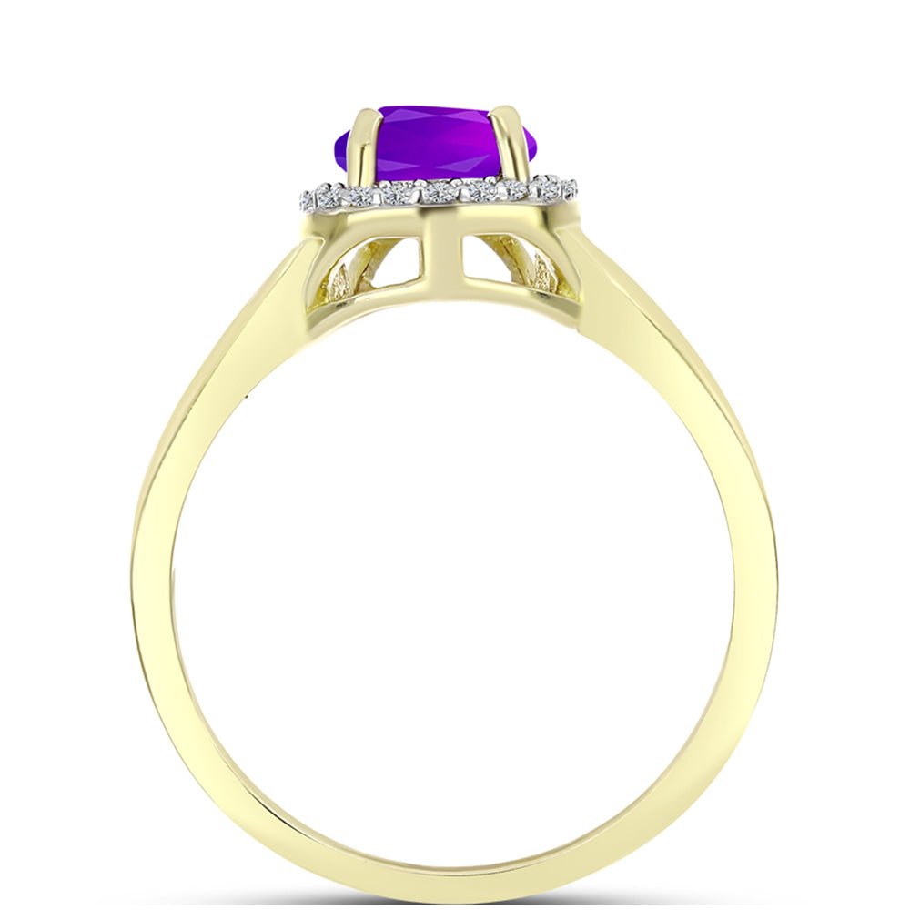 Goldplattierter Silberring mit lila Achat und weißem Topas 2 