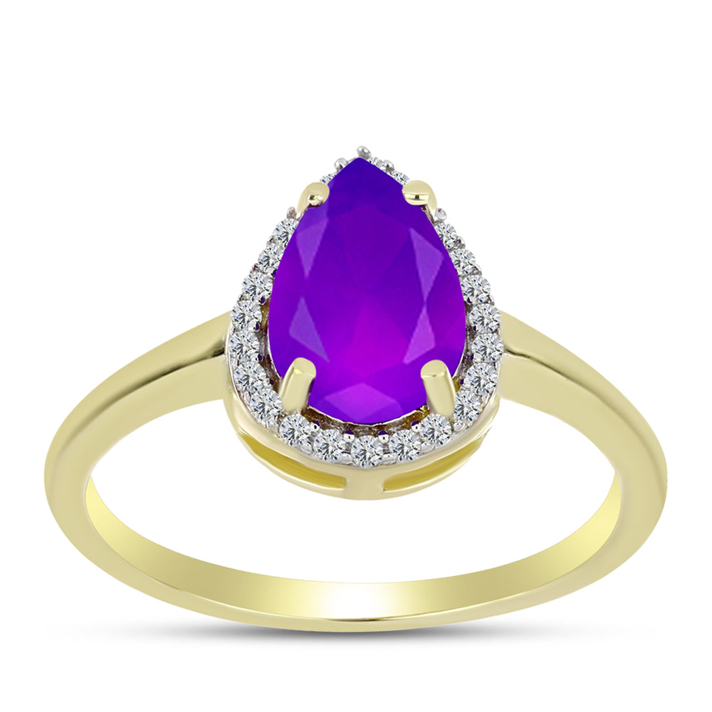 Goldplattierter Silberring mit lila Achat und weißem Topas 3 