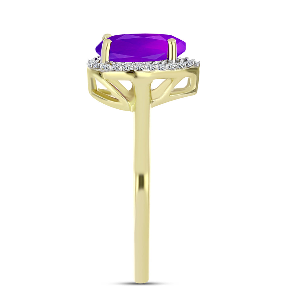Goldplattierter Silberring mit lila Achat und weißem Topas 4 