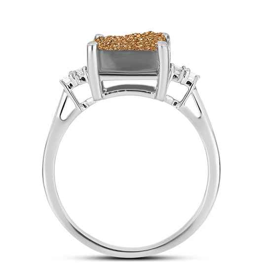Silberring mit goldfarbener Druse und weißem Topas