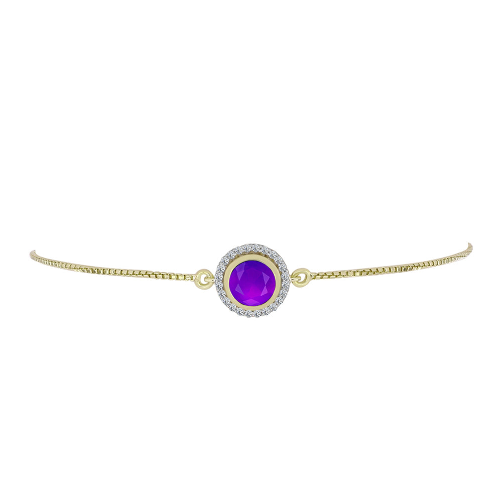 Goldplattiertes Silberarmband mit lila Achat und weißem Topas