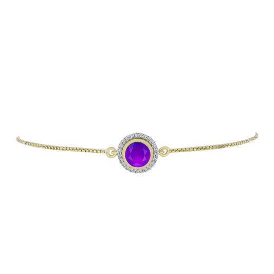 Goldplattiertes Silberarmband mit lila Achat und weißem Topas