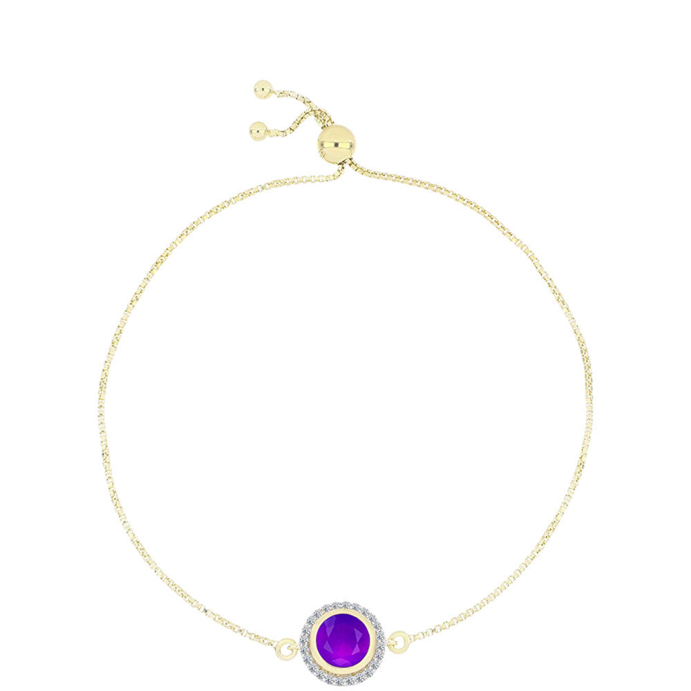 Goldplattiertes Silberarmband mit lila Achat und weißem Topas