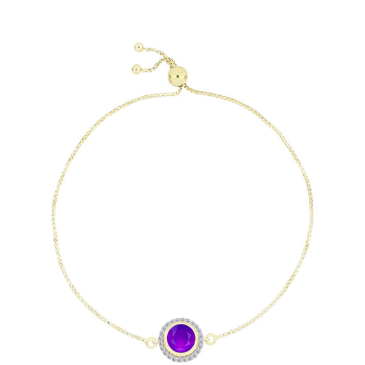 Goldplattiertes Silberarmband mit lila Achat und weißem Topas