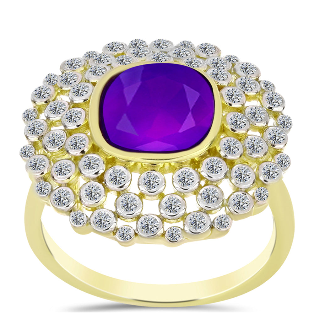 Goldplattierter Silberring mit lila Achat und weißem Topas 3 
