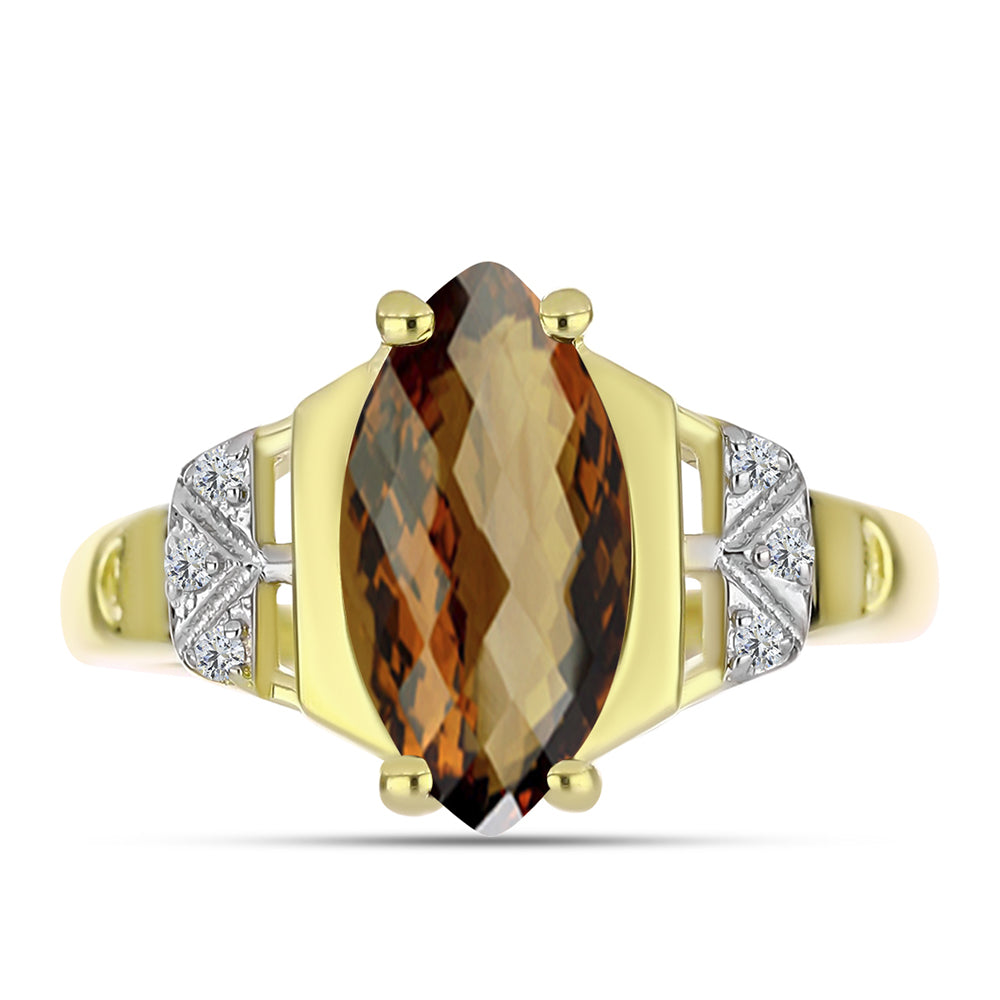 Goldplattierter Silberring mit Cognac-Quarz und weißem Topas 1 