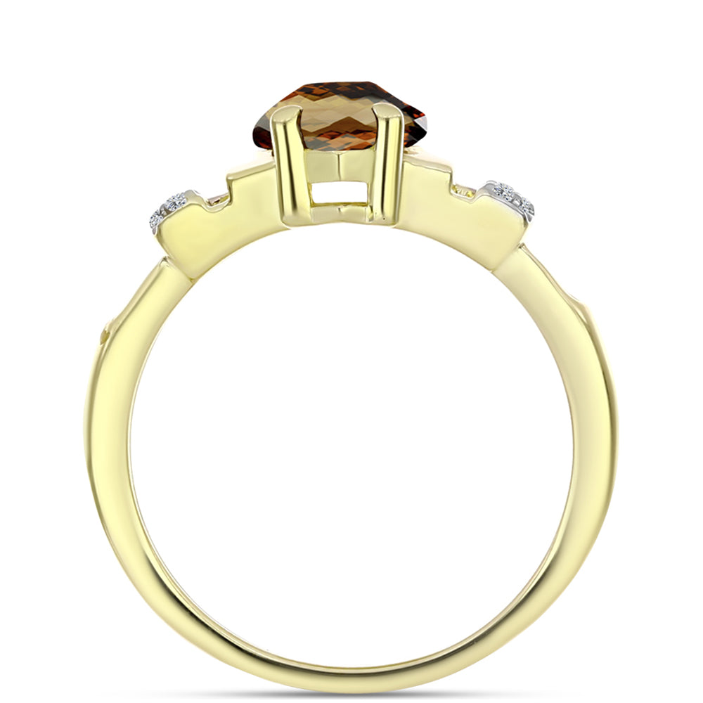 Goldplattierter Silberring mit Cognac-Quarz und weißem Topas