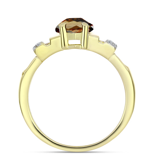 Goldplattierter Silberring mit Cognac-Quarz und weißem Topas