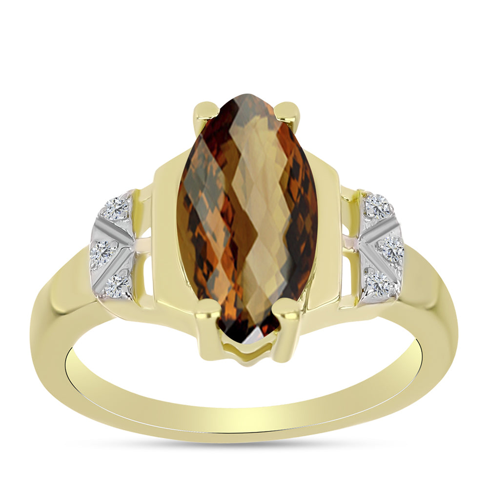 Goldplattierter Silberring mit Cognac-Quarz und weißem Topas 3 