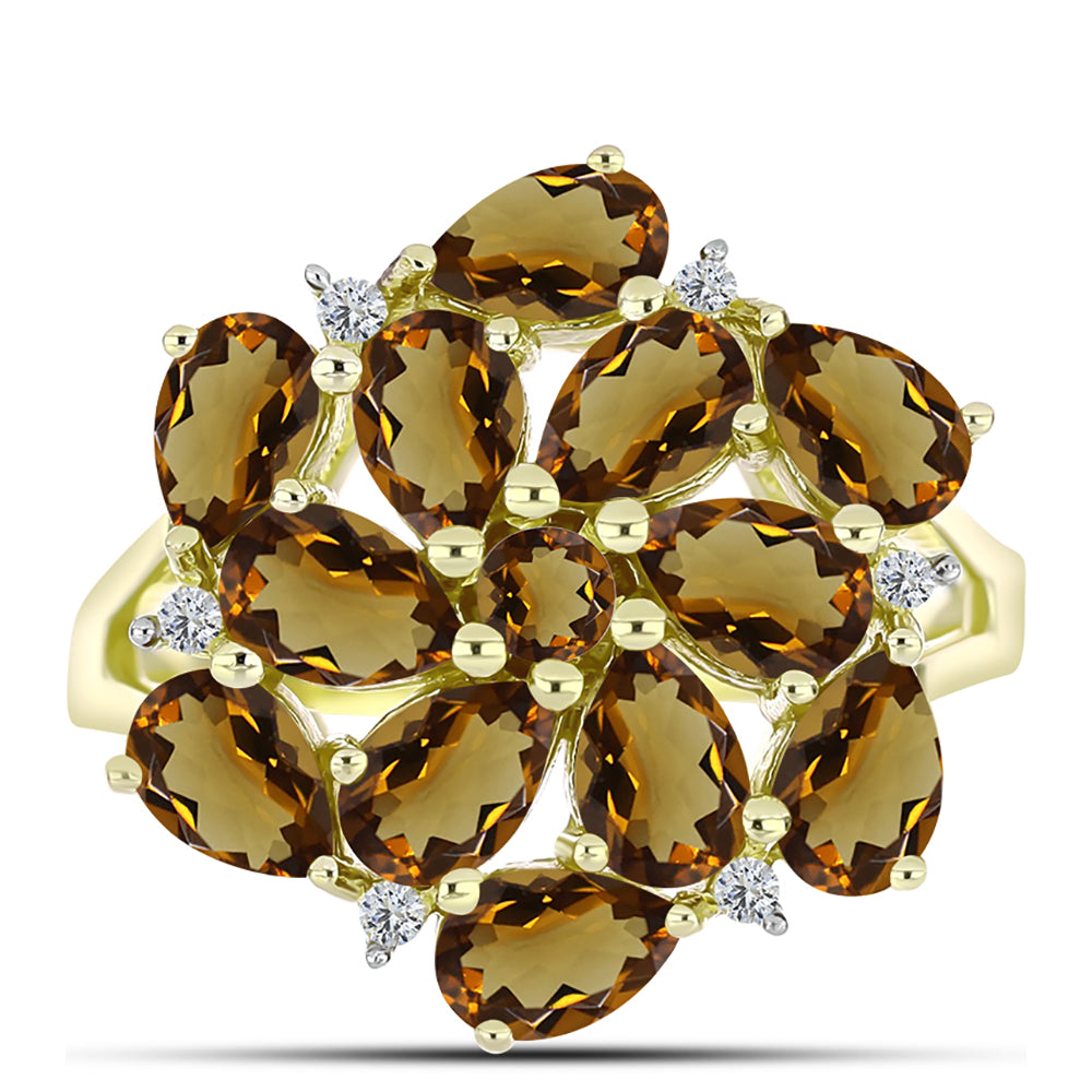 Goldplattierter Silberring mit Cognac-Quarz und weißem Topas