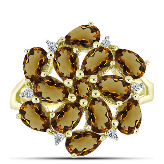 Goldplattierter Silberring mit Cognac-Quarz und weißem Topas