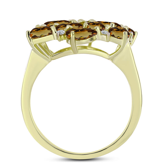 Goldplattierter Silberring mit Cognac-Quarz und weißem Topas
