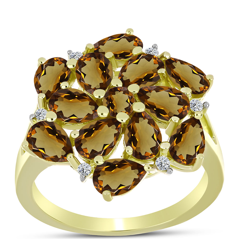 Goldplattierter Silberring mit Cognac-Quarz und weißem Topas