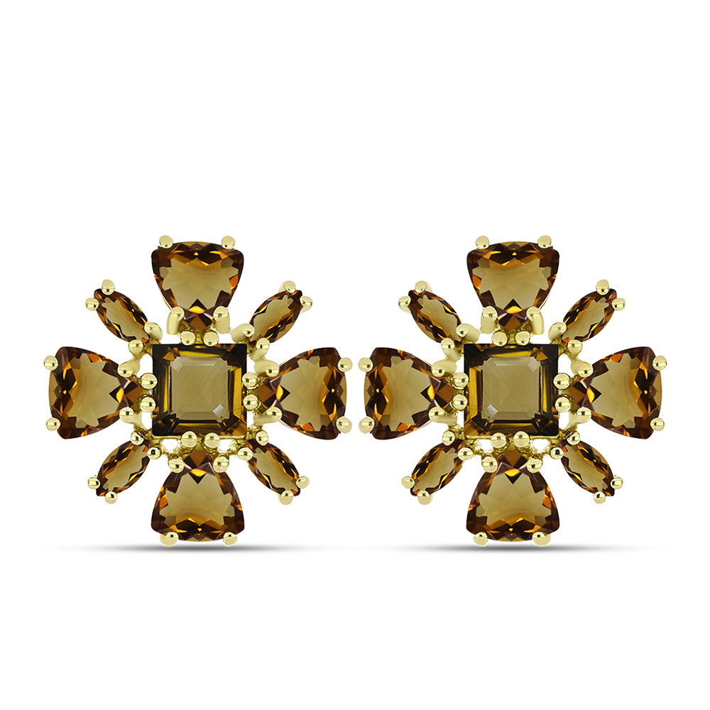 Goldplattierte Silberohrringe mit Cognac-Quarz 1 