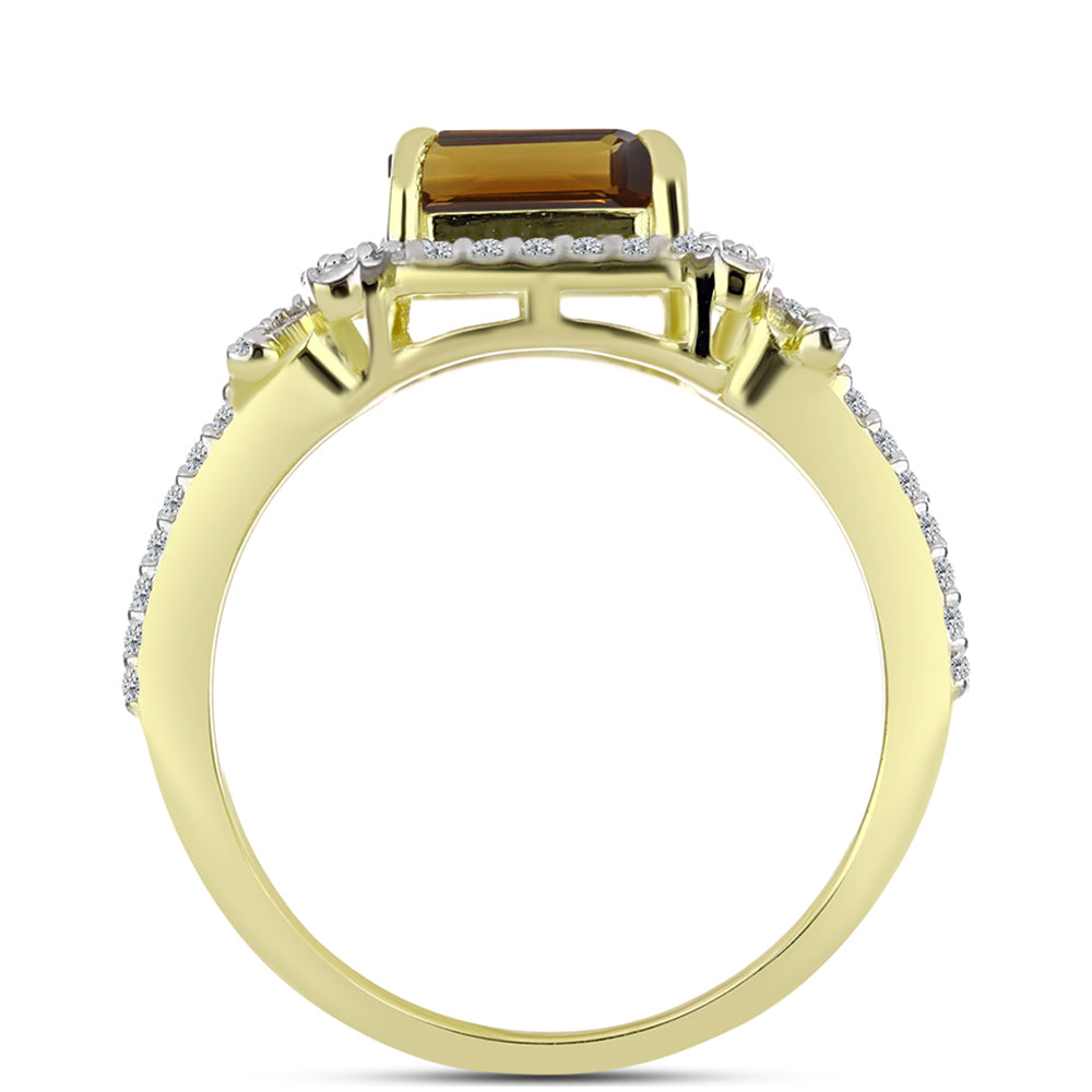 Goldplattierter Silberring mit Cognac-Quarz und weißem Topas 2 