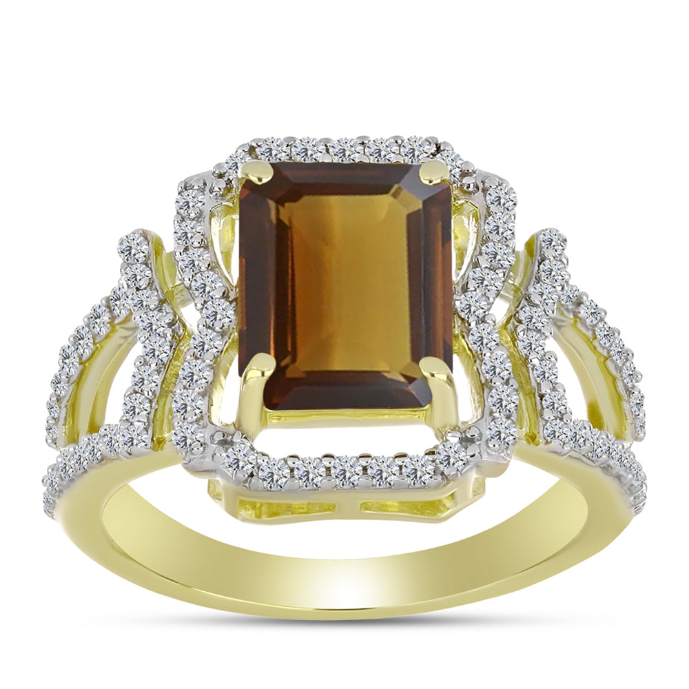 Goldplattierter Silberring mit Cognac-Quarz und weißem Topas