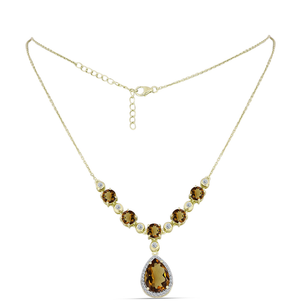 Goldplattierte Silberhalskette mit Cognac-Quarz und weißem Topas 1 
