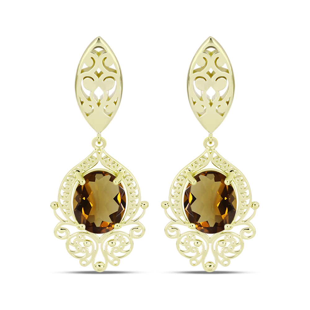 Goldplattierte Silberohrringe mit Cognac-Quarz 1 