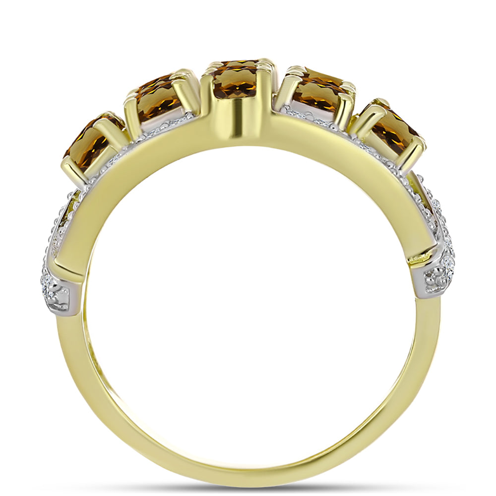 Goldplattierter Silberring mit Cognac-Quarz und weißem Topas 2 