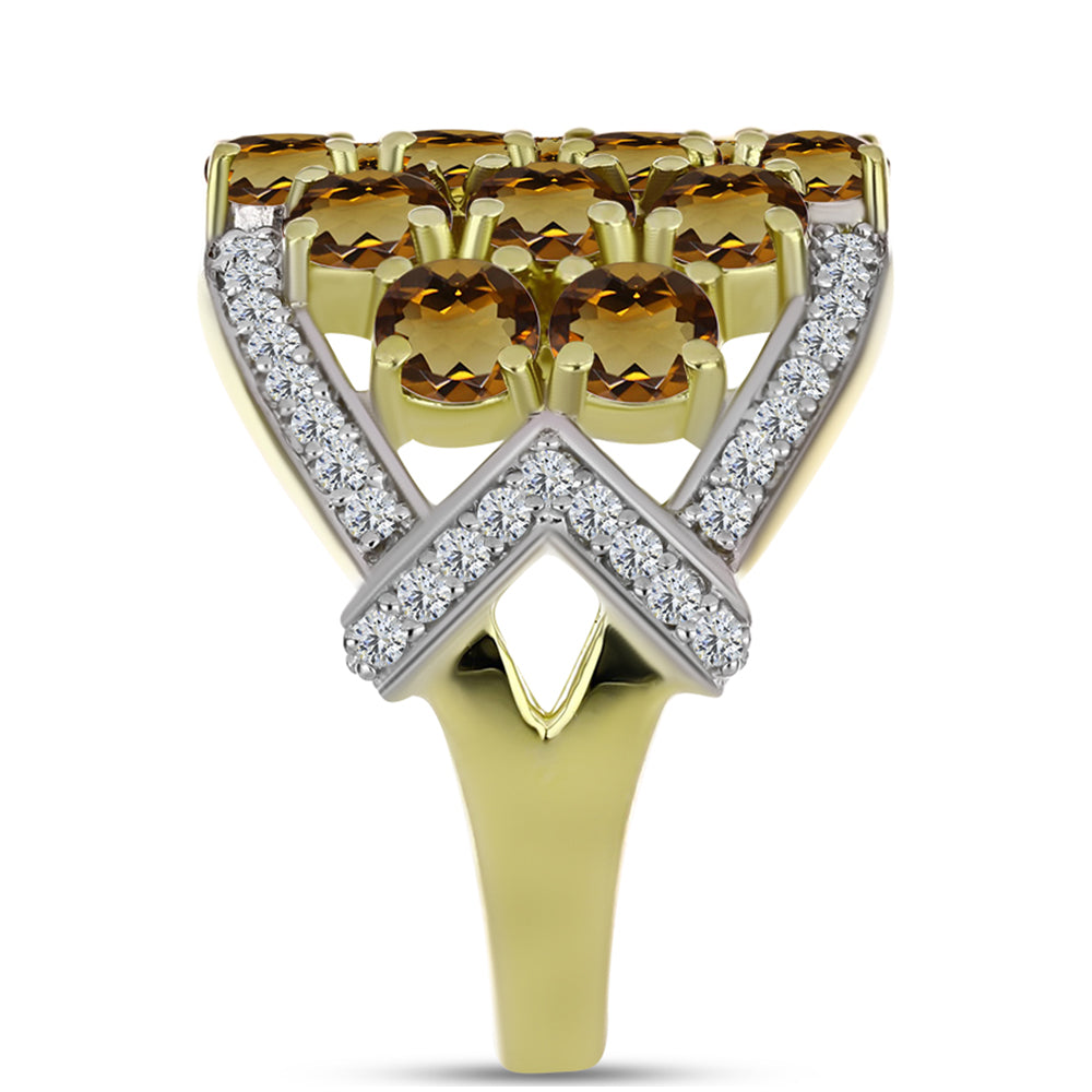 Goldplattierter Silberring mit Cognac-Quarz und weißem Topas 4 