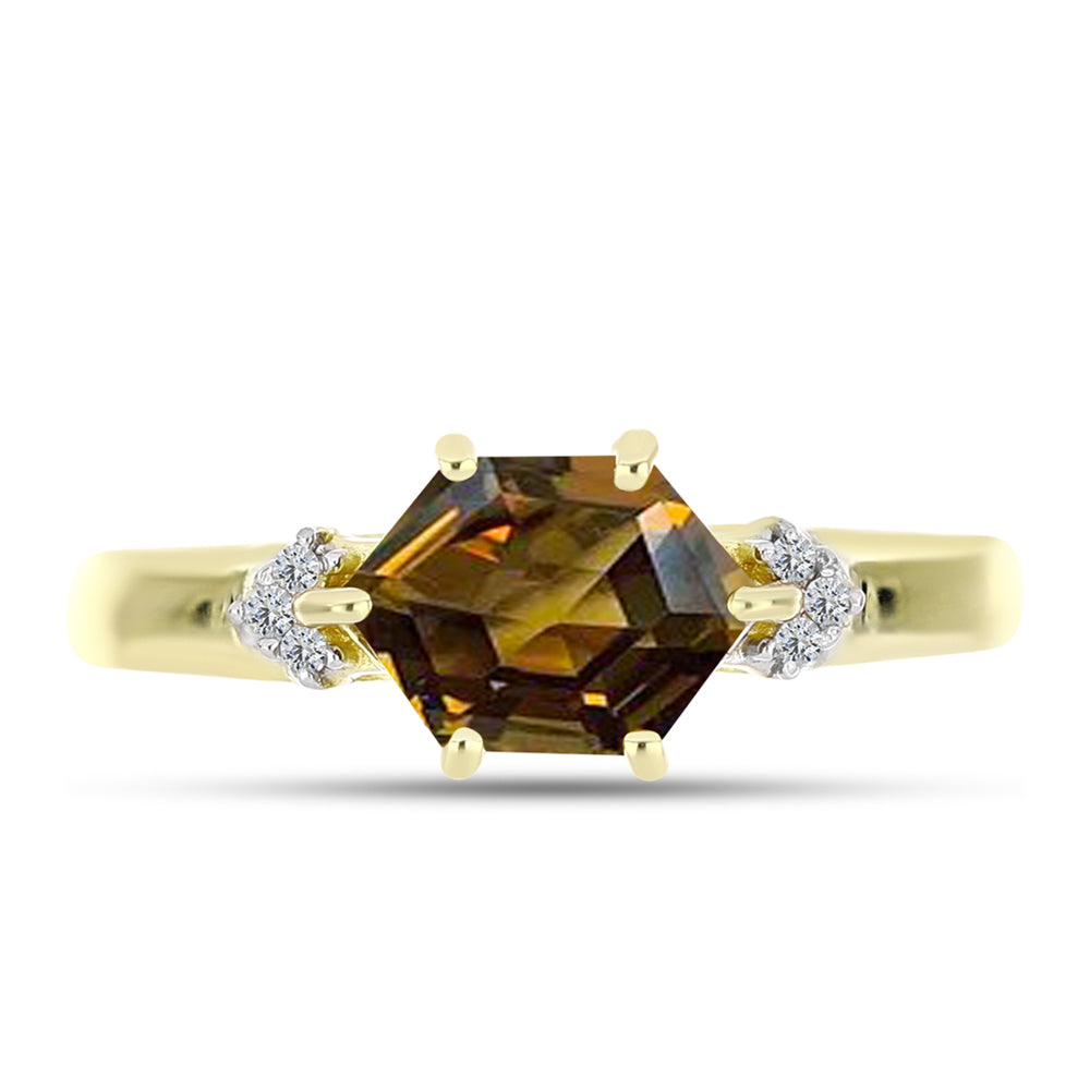 Goldplattierter Silberring mit Cognac-Quarz und weißem Topas 1 