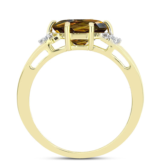 Goldplattierter Silberring mit Cognac-Quarz und weißem Topas