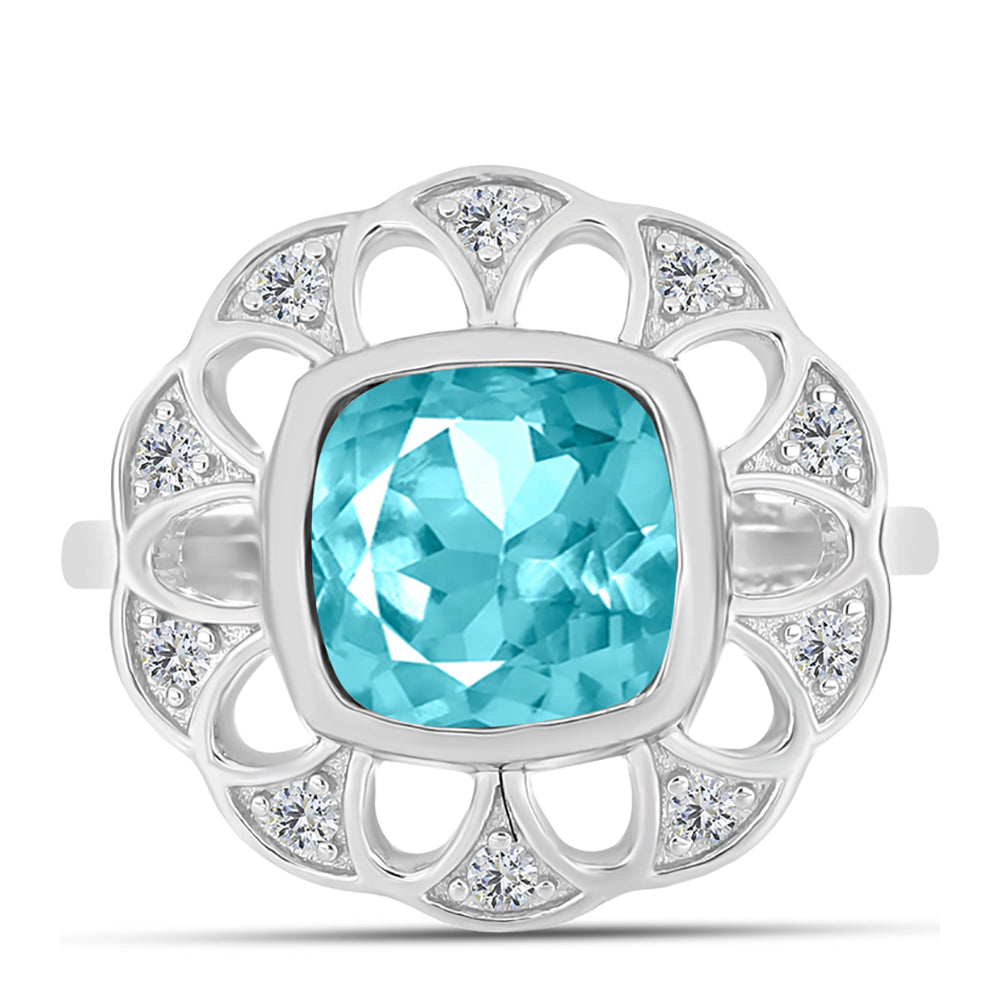 Silberring mit Paraiba Quarz und weißem Topas