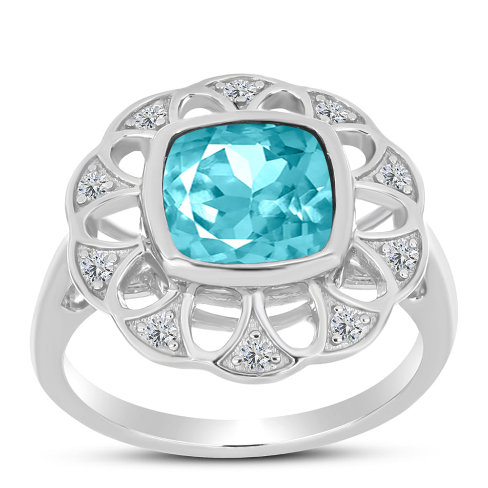 Silberring mit Paraiba Quarz und weißem Topas