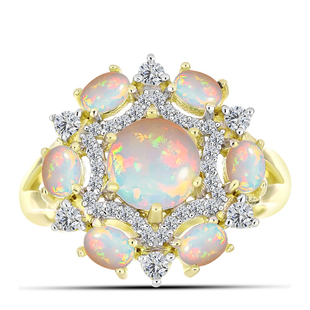 Goldplattierter Silberring mit Welo-Opal und weißem Topas 1 