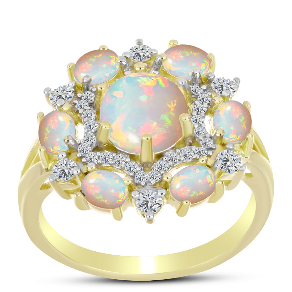 Goldplattierter Silberring mit Welo-Opal und weißem Topas 3 